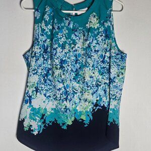 New York & Company Blue Floral Sleeveless Blouse, Size L